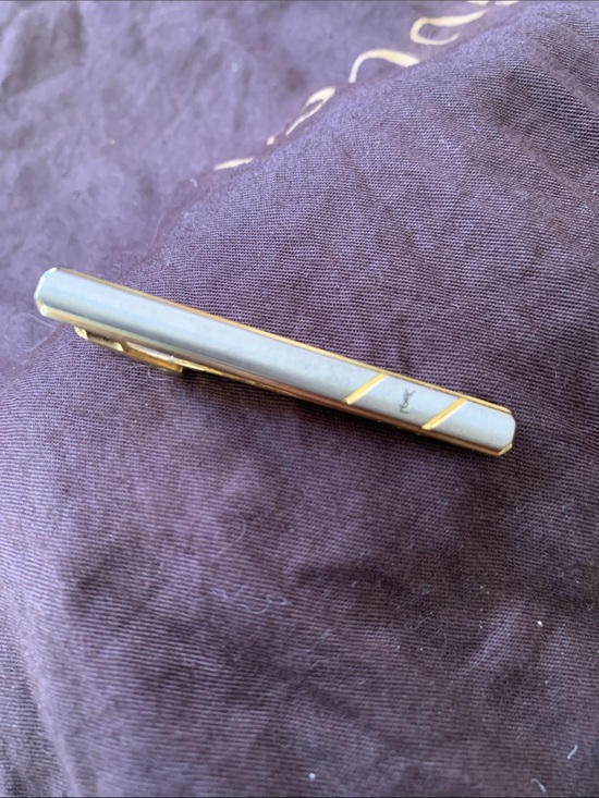 Yves Saint Laurent Accessories - YSL Silver Gold Vintage Tie Money Hair Clip Barrette